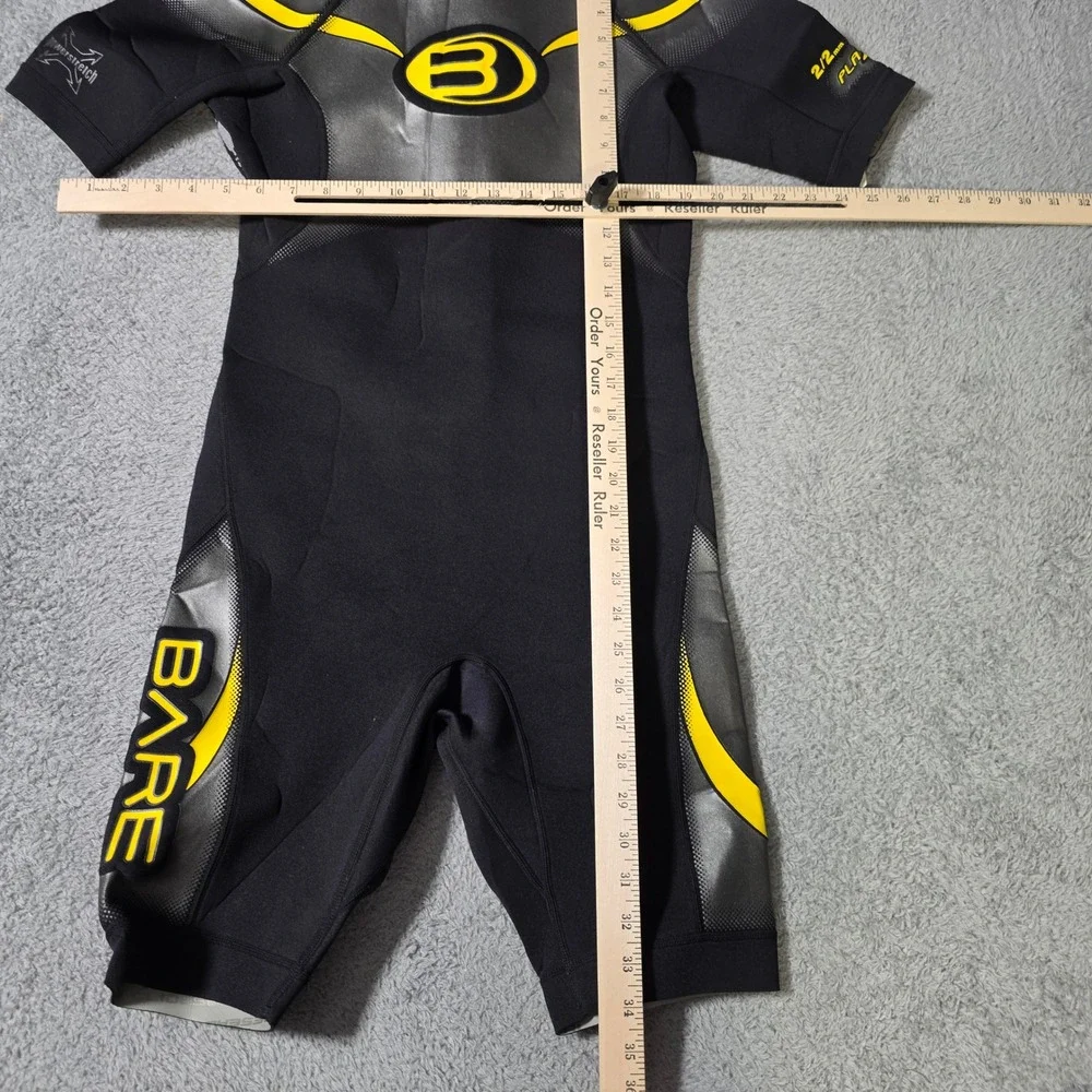 Bare Mens Medium Shorty Wetsuit Black Yellow 2/2mm Powerstretch Spring Suit